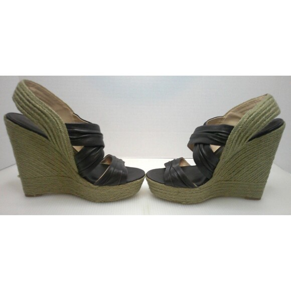 Boutique9  BTILLY Women's High Wedge Leather Sandals  In  Dark Brown  Size 9.5M - Picture 8 of 9